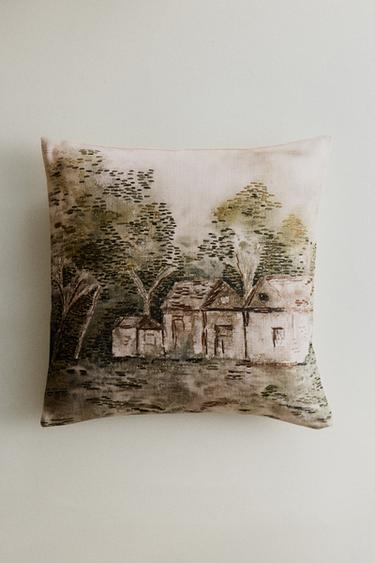 LANDSCAPE PRINT CUSHION COVER - Green by Zara