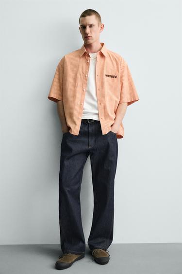 CHECK SHIRT WITH CONTRAST EMBROIDERY - white-orange by Zara - Image 4