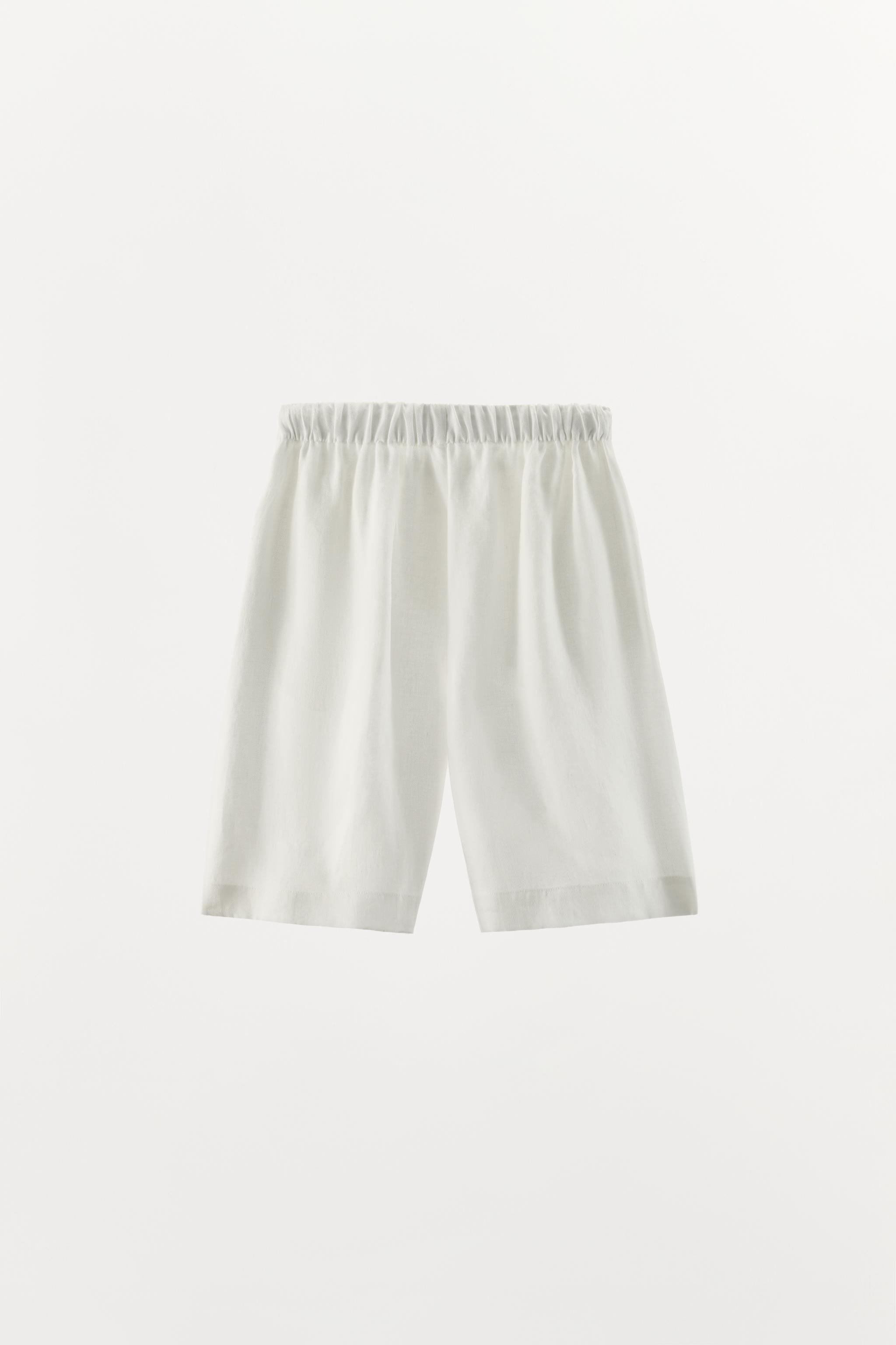 LINEN DRAWSTRING BERMUDA SHORTS