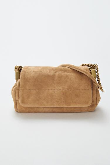 SPLIT SUEDE LEATHER SHOULDER BAG - SAND/BROWN by Zara