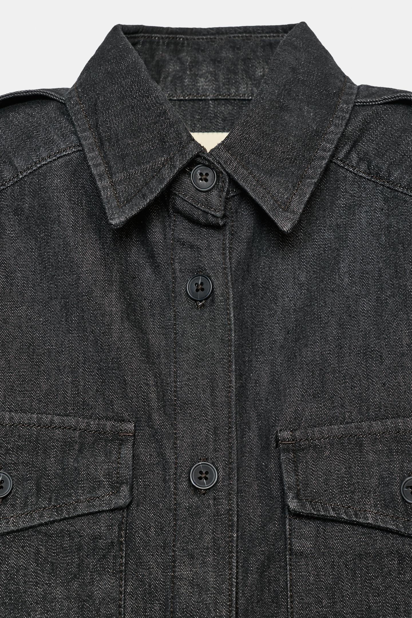 Женская рубашка Zara Trf Denim Pocket, цвет: Серый — фото 7