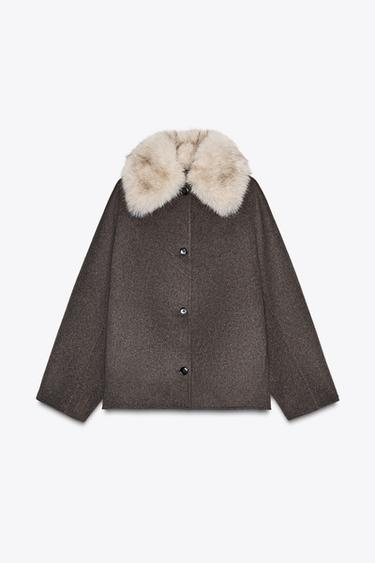 WOOL JACKET WITH FAUX FUR COLLAR ZW COLLECTION - Ecru / Beige by Zara - Image 5
