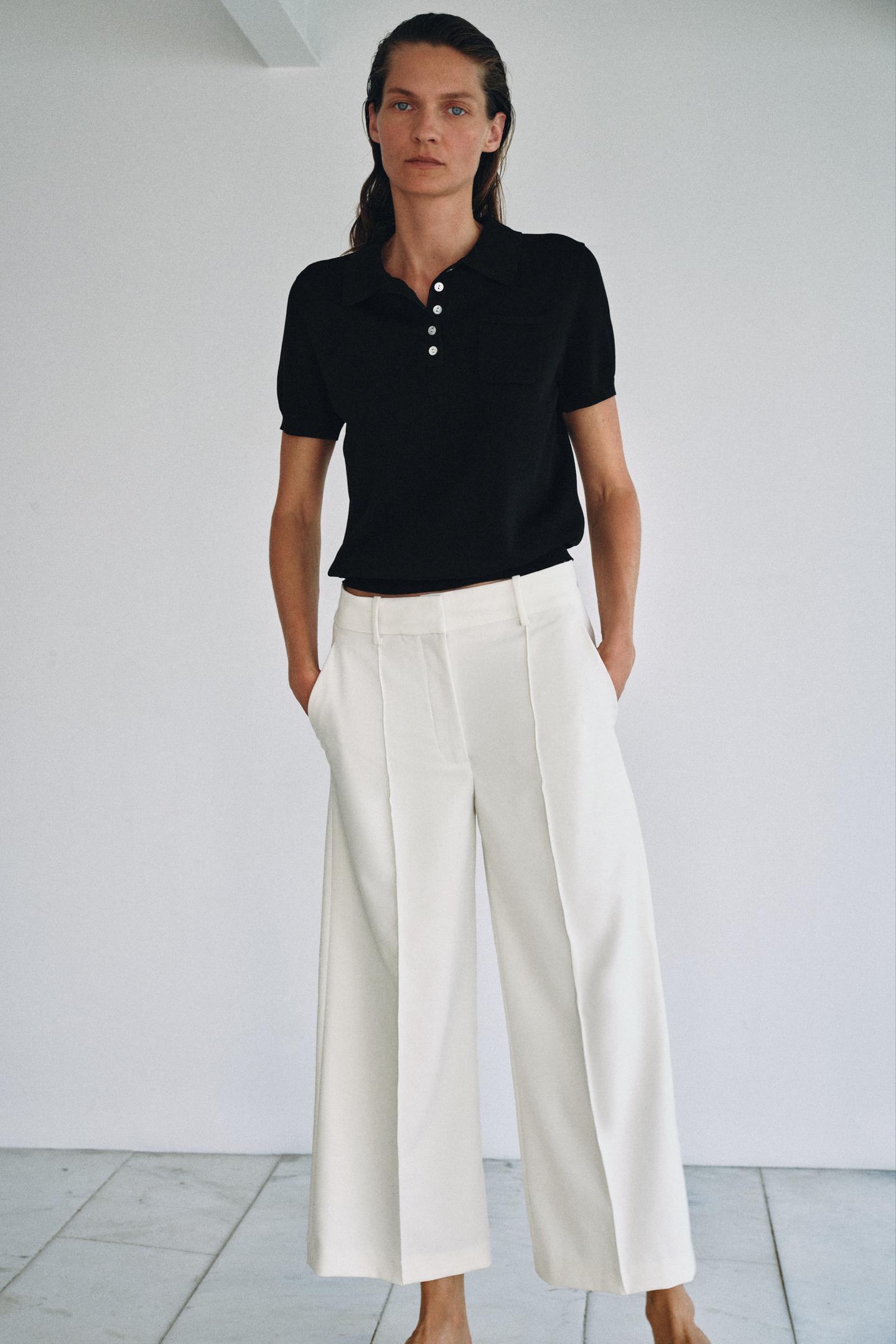 Женское поло Zara Short Sleeve Knit Polo, цвет: Чёрный — фото 4