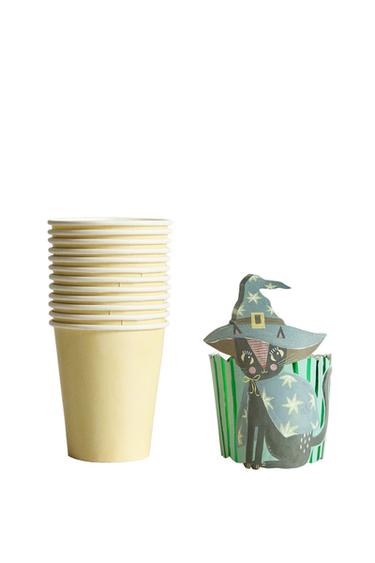 KIDS' HALLOWEEN CAT PAPER GLASS AND SLEEVE SET (SET OF 12) - Multicoloured by Zara