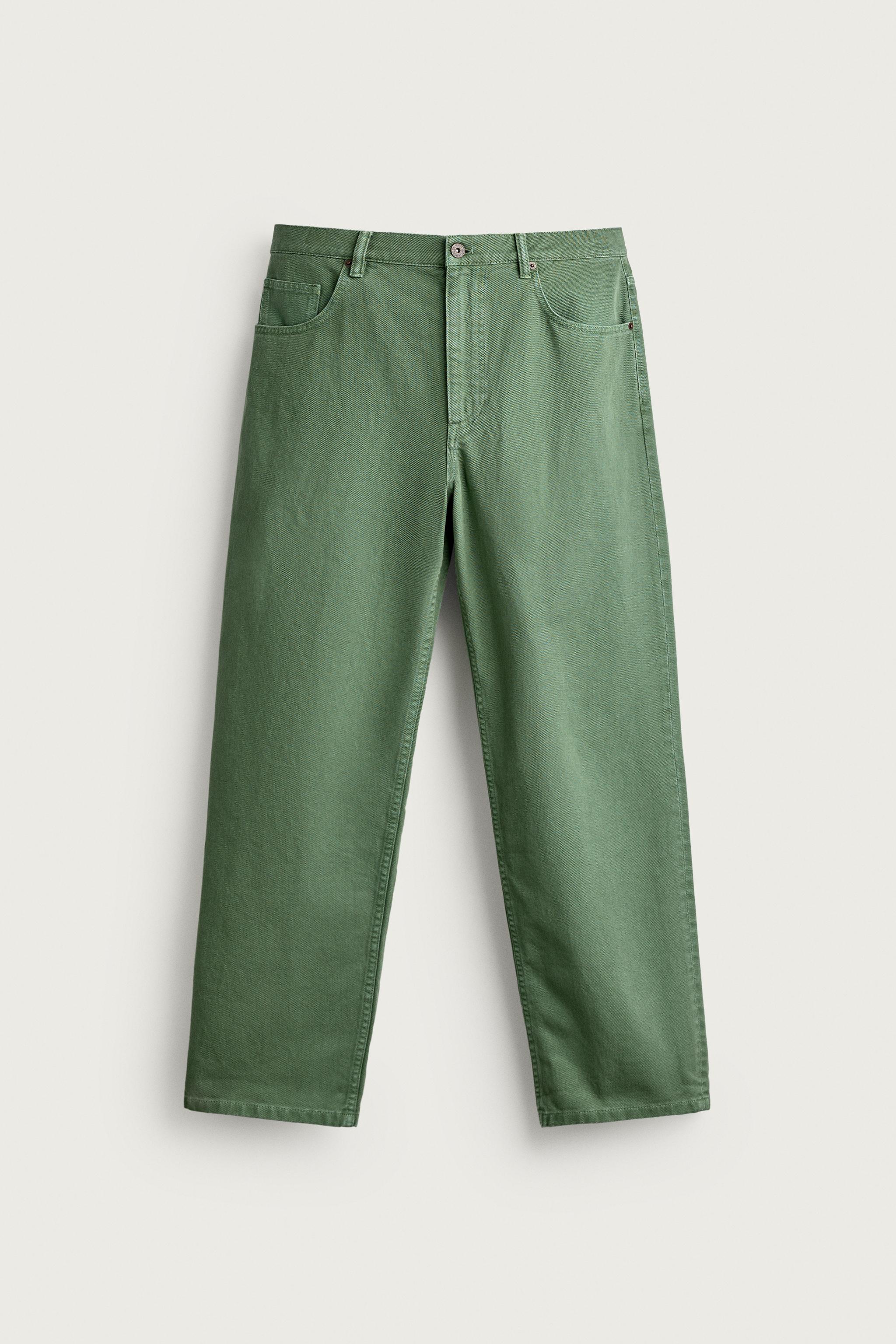WASHED RELAXED FIT JEANS — Mid-green