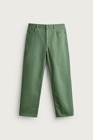 WASHED-EFFECT RELAXED FIT JEANS - Mid-green by Zara