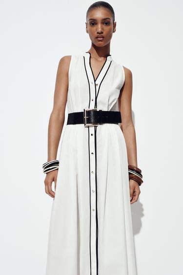 VESTIDO MIDI POPELIN VIVOS CONTRASTE - Crudo de Zara