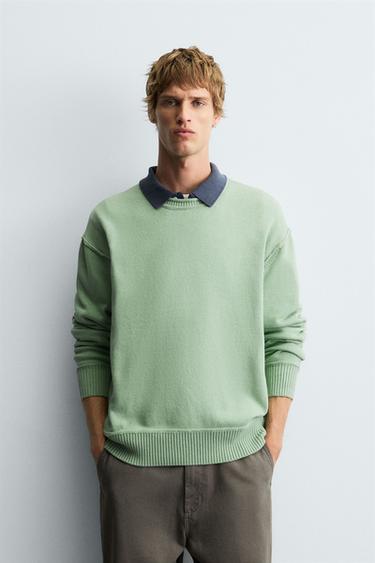 Zara REVERSE EFFECT COTTON SWEATER - Mint
