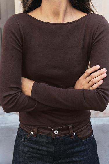 BOAT NECK T-SHIRT — Brown 2
