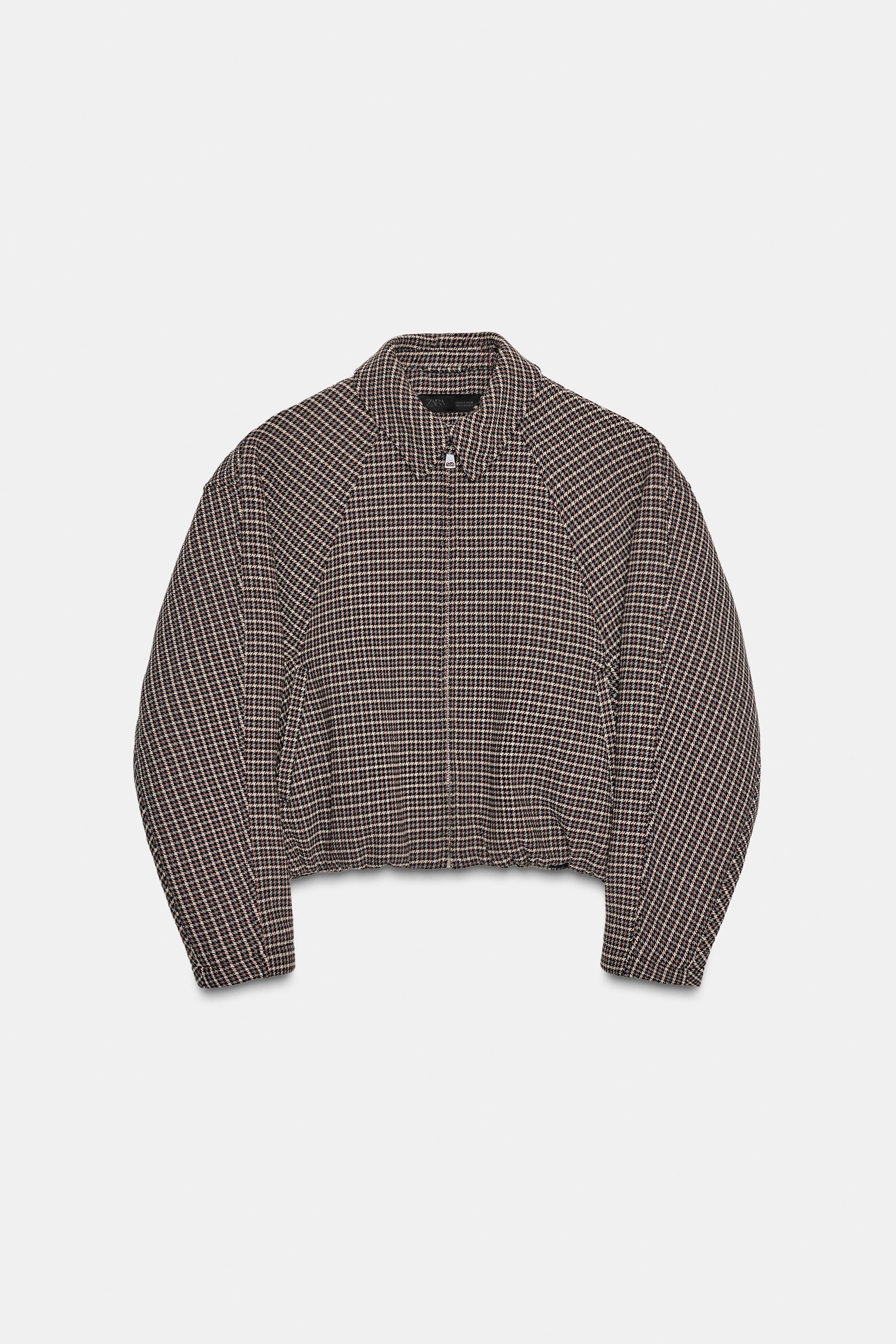 ハウンドトゥース柄キルティングボンバージャケット - グレー