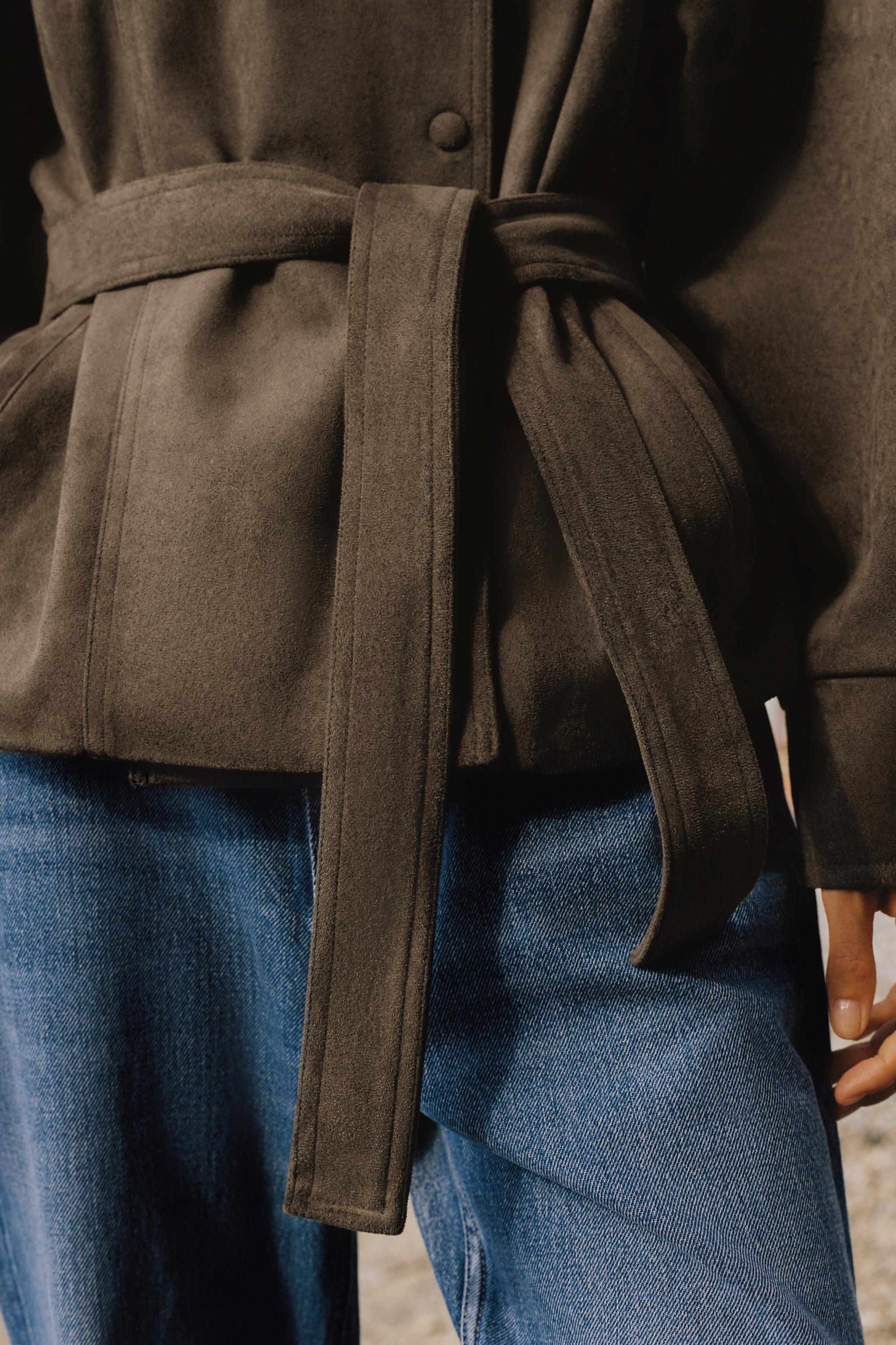 FAUX SUEDE BELTED JACKET