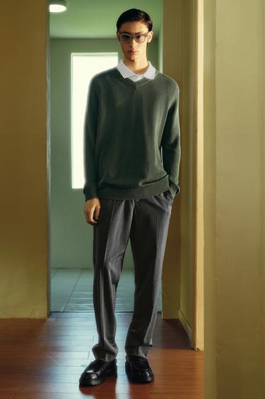 COTTON V-NECK SWEATER - Green by Zara