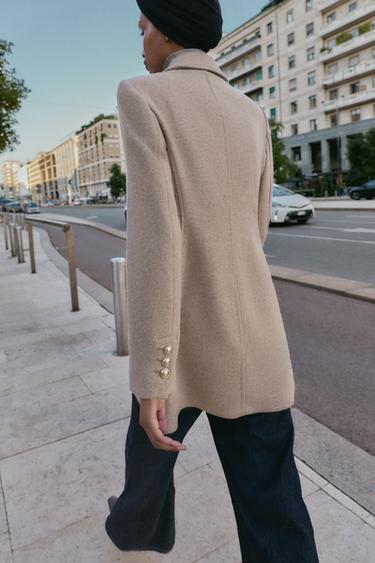 SHORT DOUBLE-BREASTED WOOL COAT - Light mink by Zara - Image 4