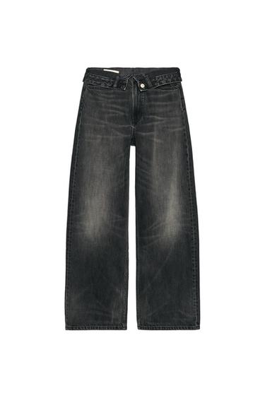 TRF MID-WAIST FOLDED WAISTBAND JEANS - Black by Zara