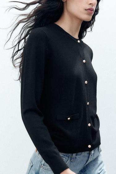 CHAQUETA PUNTO LISO BOTÓN DORADO - Negro de Zara