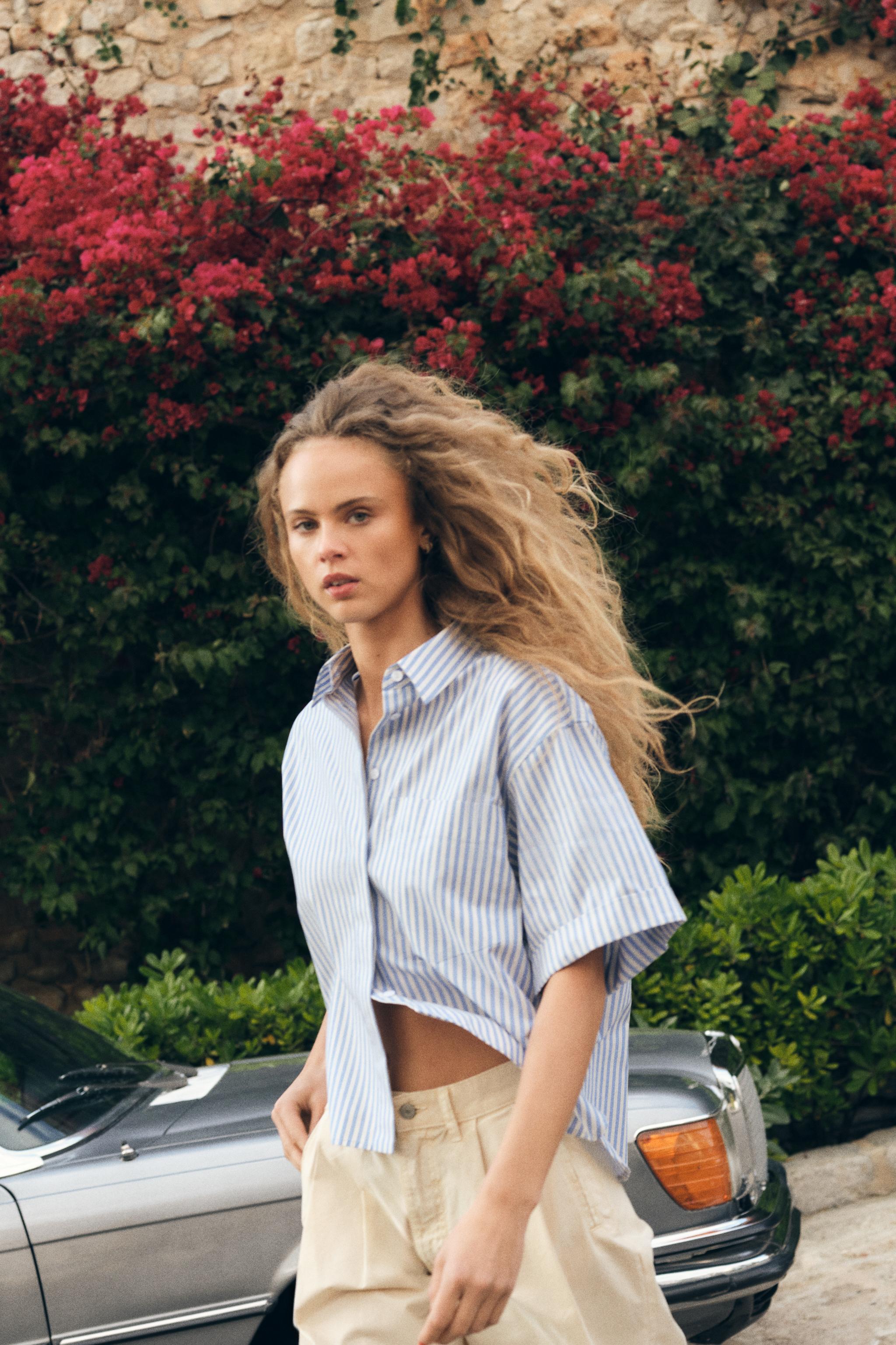 Camisas Zara Striped Poplin Hombre Azules Para Camisa ZARA De Popelina A Rayas Azul Cuello Italiano Manga Larga Camisas Zara Striped Poplin