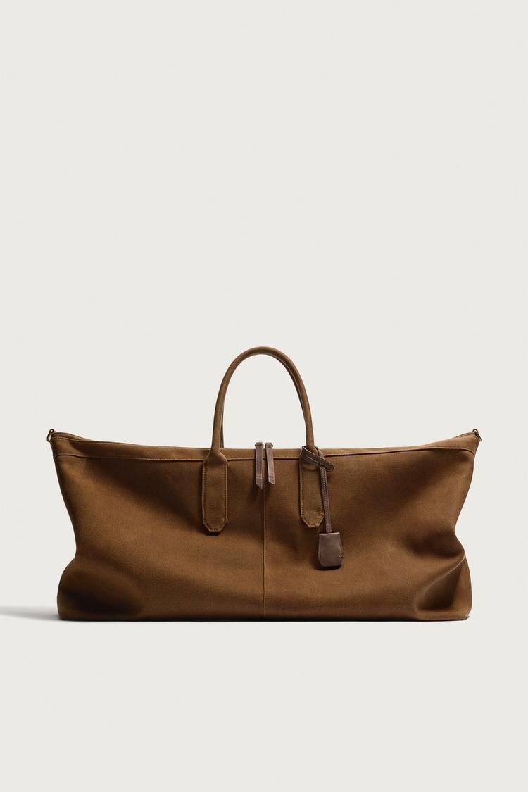 Bolso tote de algodón con detalles de cuero 5