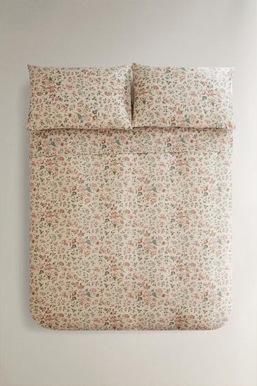 FLORAL SATEEN DUVET COVER (300 THREAD COUNT) - Light beige by Zara