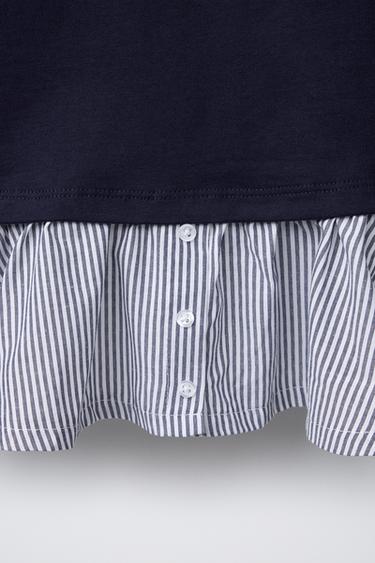 T-SHIRT WITH CONTRASTING HEM - Navy blue by Zara - Image 2
