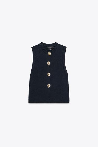 TOP MALHA BOTÕES DOURADOS - Azul da Zara