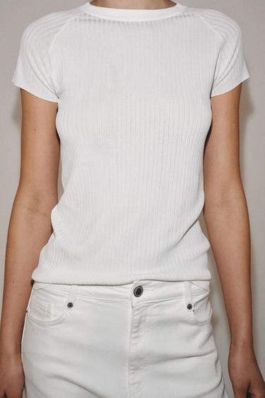 ТОП В РУБЧИК С КОРОТКИМ РУКАВОМ — БЕЛЫЙ от Zara