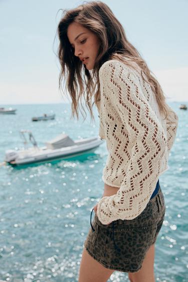 CHAQUETA PUNTO CALADO ZIGZAG - Crudo de Zara