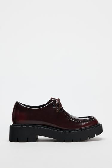 LACE-UP SHOES - Burgundy Red by Zara