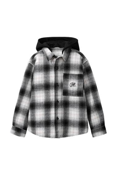 CHECK OVERSHIRT WITH DETACHABLE FAUX FUR HOOD - Black by Zara - Image 0