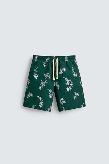 QUẦN SHORT BƠI DÀI HỌA TIẾT LÁ CÂY - Xanh lục từ Zara