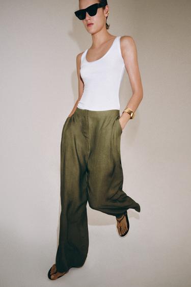 ZW COLLECTION FLOWING TROUSERS - Dark olive by Zara