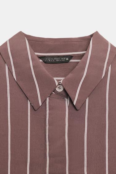 STRIPED SHIRT WITH POCKET - Brown / Ecru by Zara - Image 6
