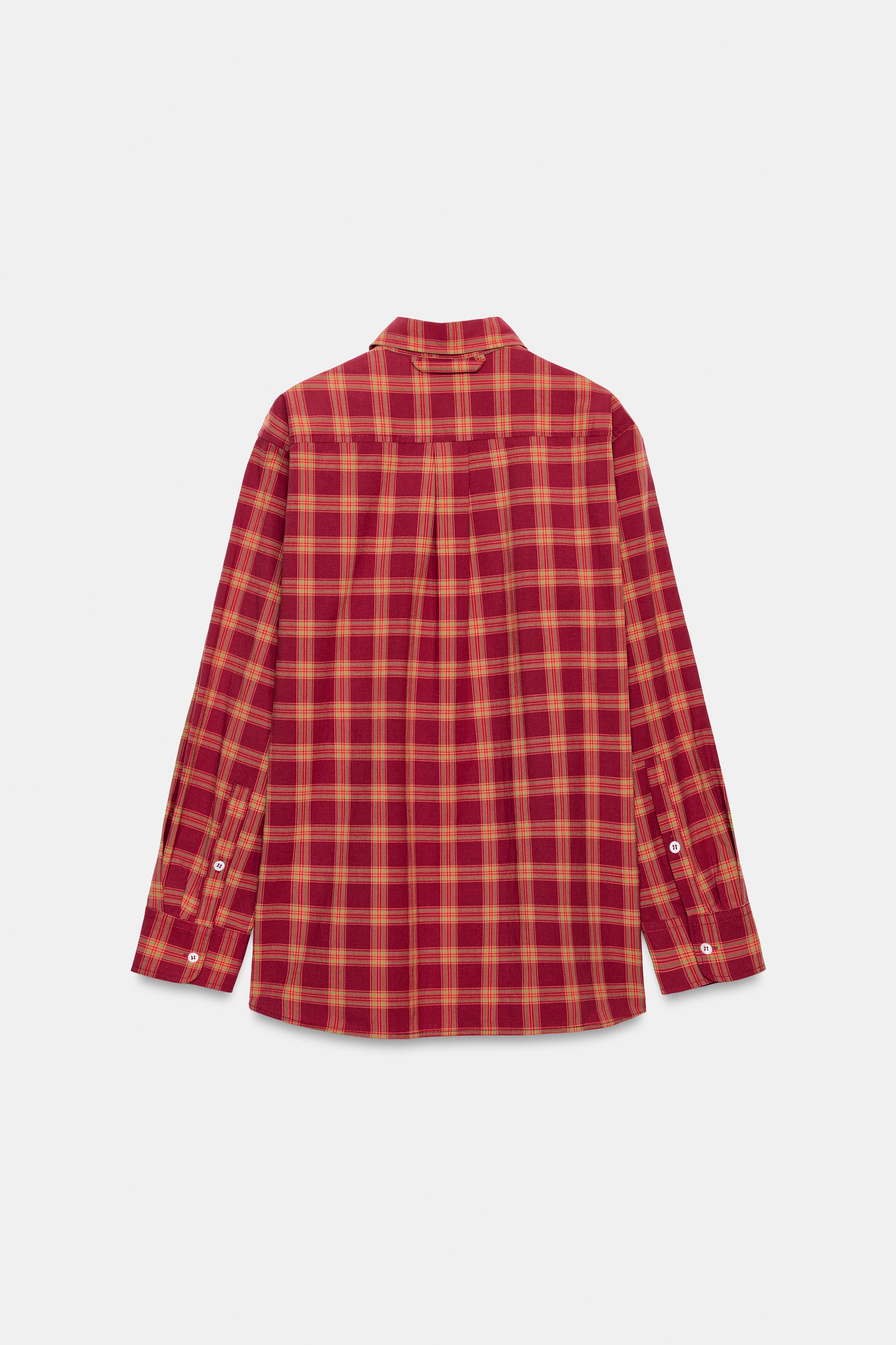 Zara KARELİ POPLİN OVERSIZE GÖMLEK görsel 7