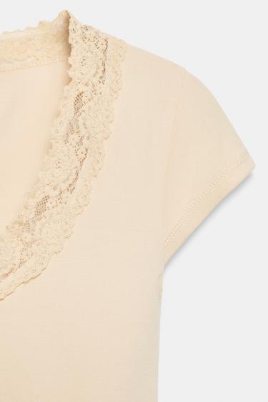 LACE POT NECK TOP - Beige-pink by Zara - Image 6