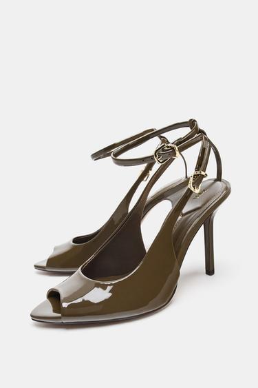 FAUX PATENT OPEN-TOE SLINGBACK HEELS - Khaki Green by Zara - Image 2