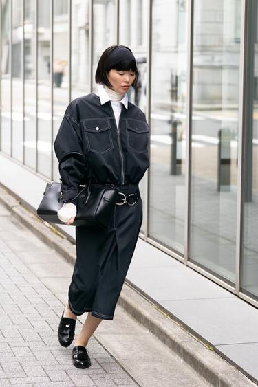 배색 스티치 봄버 재킷 - Zara 네이비