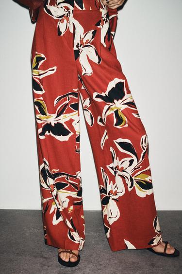 FLORAL PRINT LINEN BLEND TROUSERS - Multicoloured by Zara - Image 1