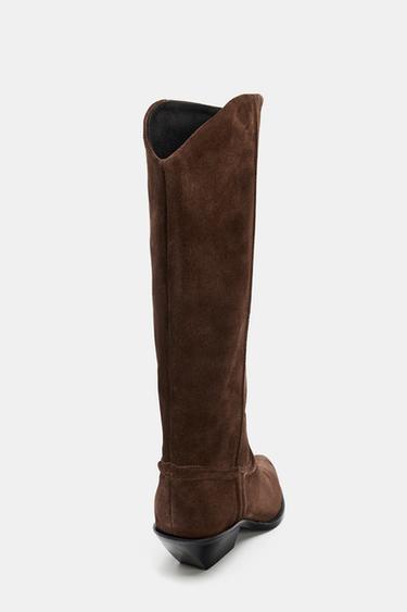 SPLIT SUEDE COWBOY HEELED BOOTS - Brown by Zara - Image 5