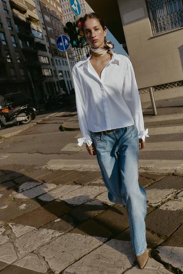 CHEMISE POPELINE AVEC LACETS - Blanc de Zara