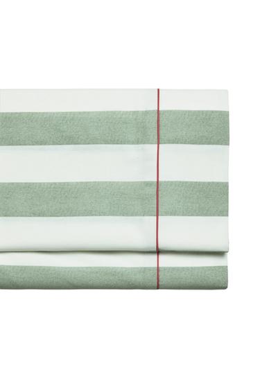 Zara STRIPED FADED COTTON FLAT SHEET - Green