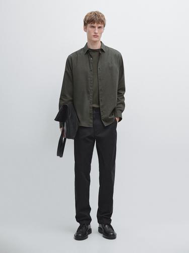 Zara Slim fit twill melange shirt - Dark green