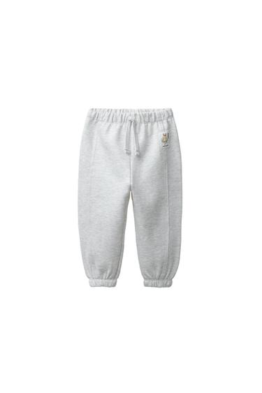 بنطلون قطيفة JOGGER بملصق - رمادي فيجوريه الخاص بـ Zara