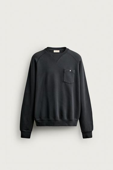 CREW NECK POCKET SWEATSHIRT - Anthracite grey by Zara