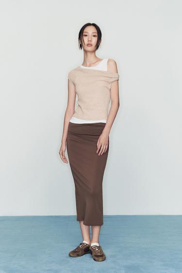 TEXTURED MIDI SKIRT - Brown by Zara - Image 0