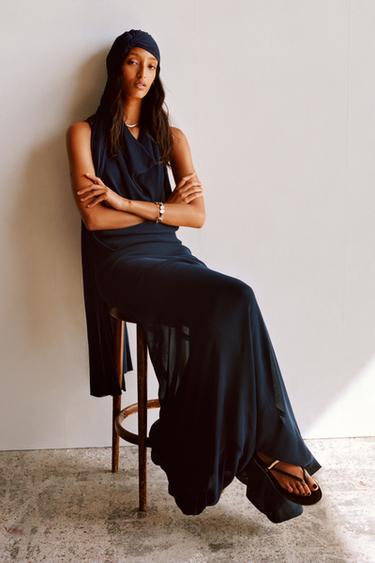 LIMITED EDITION HALTER VOLUME HEM LONG DRESS - Navy blue by Zara - Image 2
