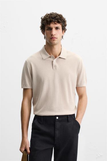 STRICK-POLOSHIRT AUS BAUMWOLLE UND SEIDE - grau-beige von Zara