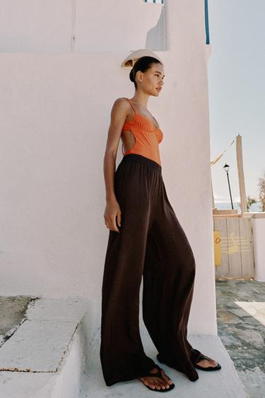 FLOWING WIDE-LEG TROUSERS - Brown by Zara