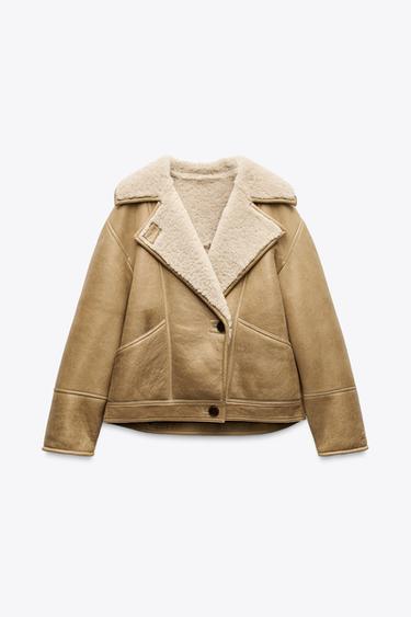 MANTEAU COURT DOUBLE FACE 100 % CUIR - Marron clair de Zara - Image 3
