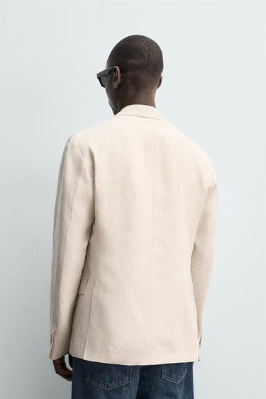 DOUBLE-BREASTED 100% LINEN BLAZER - Light beige by Zara - Image 2