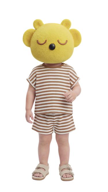 STRIPED WAFFLE-KNIT T-SHIRT AND BERMUDA SHORTS SET - Light brown by Zara