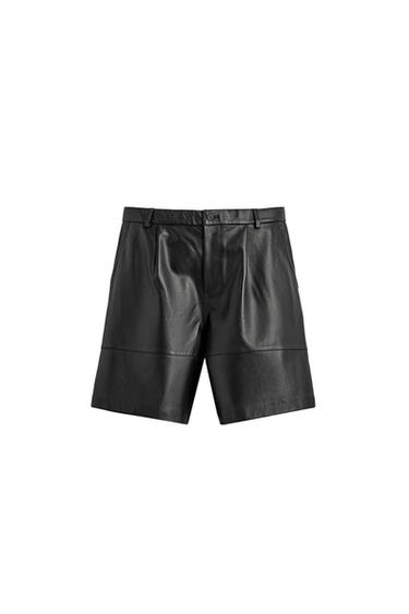 レザープリーツバミューダパンツブラックZaraのレザープリーツバミューダパンツ - ブラック 